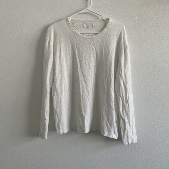 Venroy Top Women M White Linen Long Sleeve Wide Neck Casual Classic Coastal - Picture 1 of 8